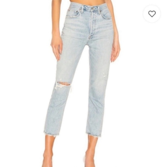 AGOLDE Riley Light Wash Distressed High Rise Straight Cropped Jeans - Picture 1 of 9